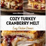 Golden Grilled Cheese Sandwich filled with melted cheese, turkey slices, and cranberry sauce on a rustic plate.